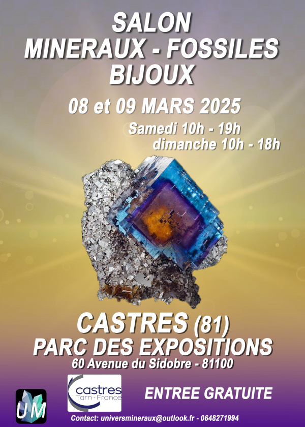 Minerals, fossils, designer jewelry exhibition.