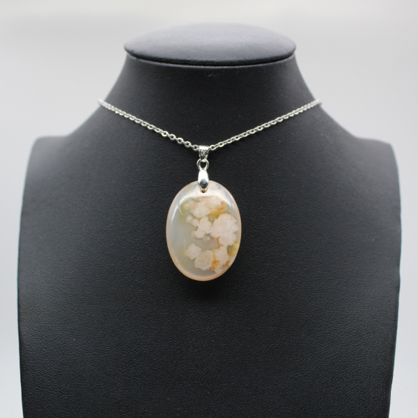 Oval Flower Agate Pendant