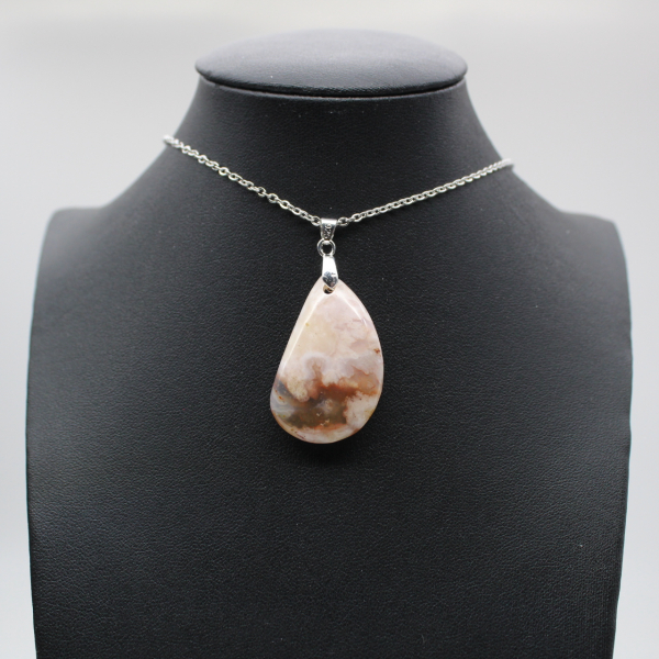 Teardrop Flower Agate Pendant