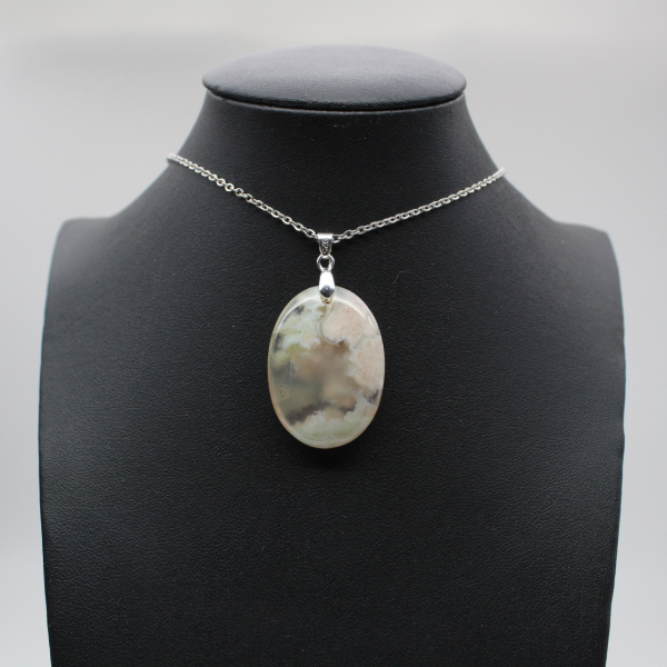 Oval Flower Agate Pendant