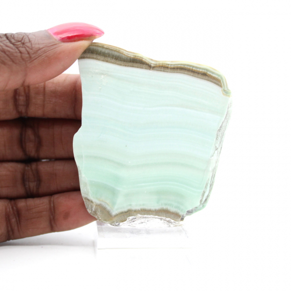 Green Aragonite slice for mineral collection