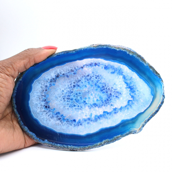 Polished blue agate slice for mineral decoration
