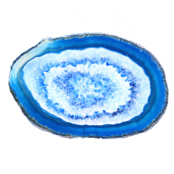 Polished blue agate slice for mineral decoration