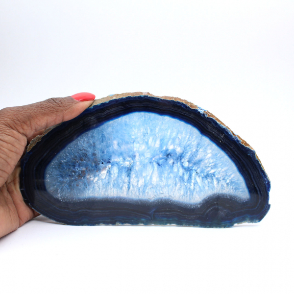 Elongated slice of blue agate of Brazilian origin
