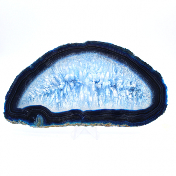 Elongated slice of blue agate of Brazilian origin