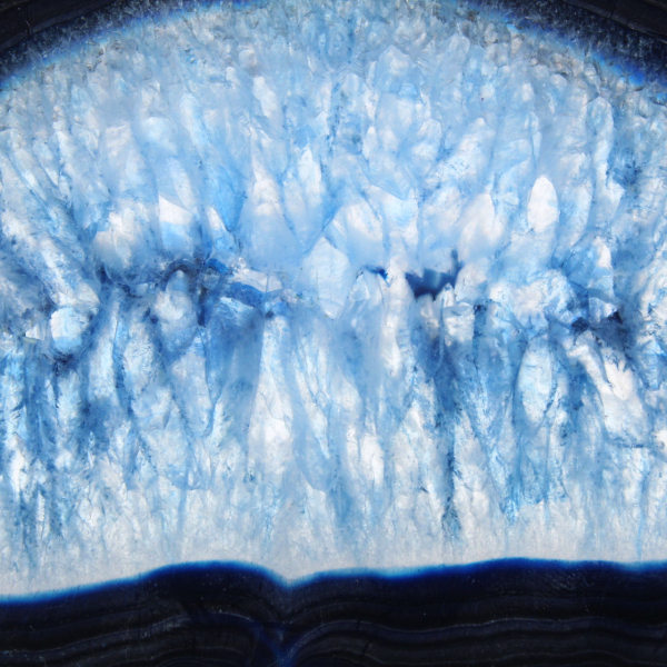 Elongated slice of blue agate of Brazilian origin