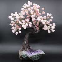 Mineral tree with amethyst base and rose quartz leaves