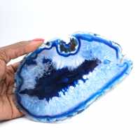 Thin slice of blue agate of Brazilian origin