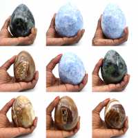 Blue calcite mineral egg