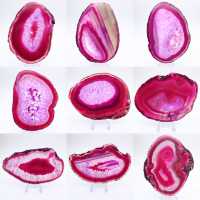 Polished slice of dyed pink agate