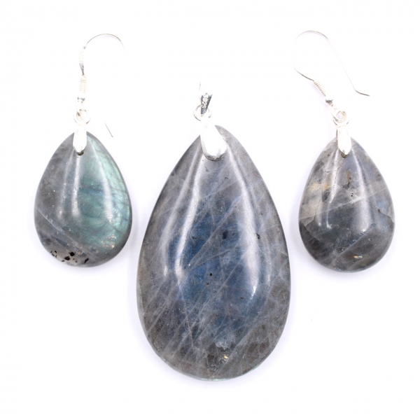 Pendant and earrings in labradorite and 925 silver