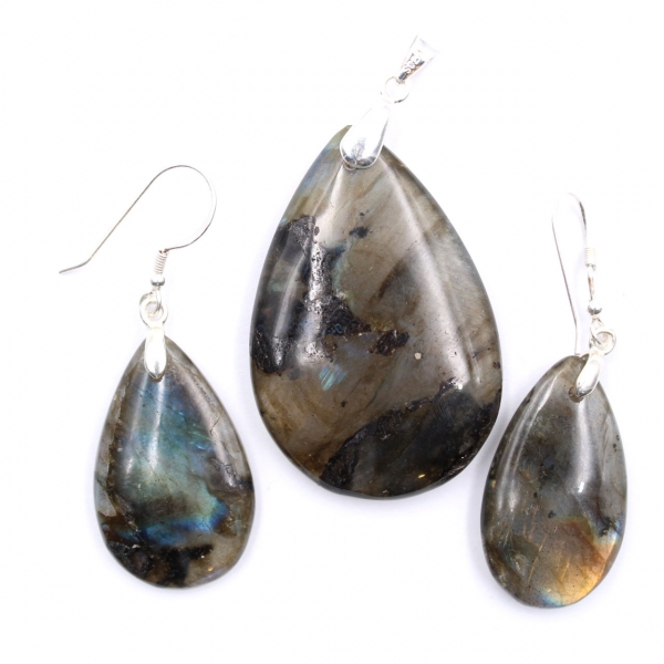 Pendant and earrings in labradorite and 925 silver