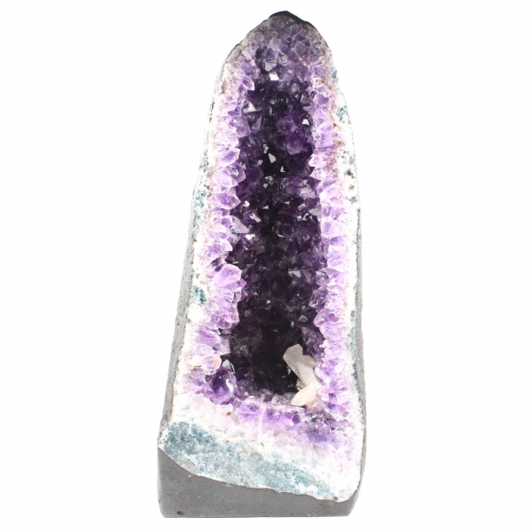 Amethyst geode with crystal of calcite