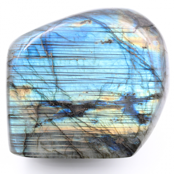 Labradorite with striped blue reflections, free form of decoration