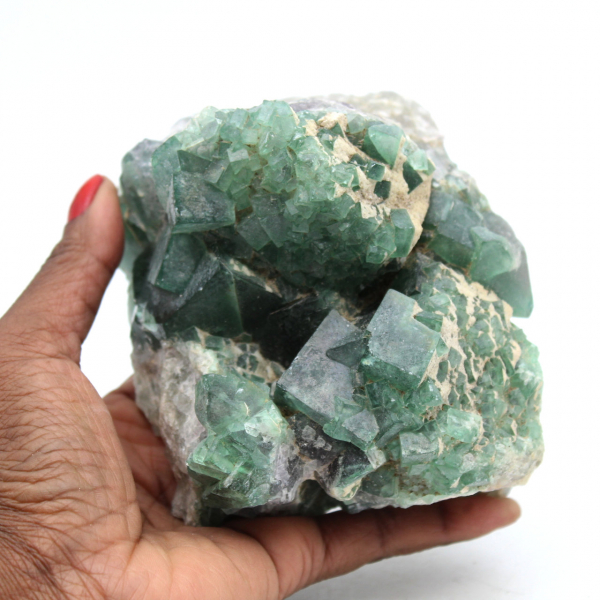 Raw green fluorite in crystals on matrix
