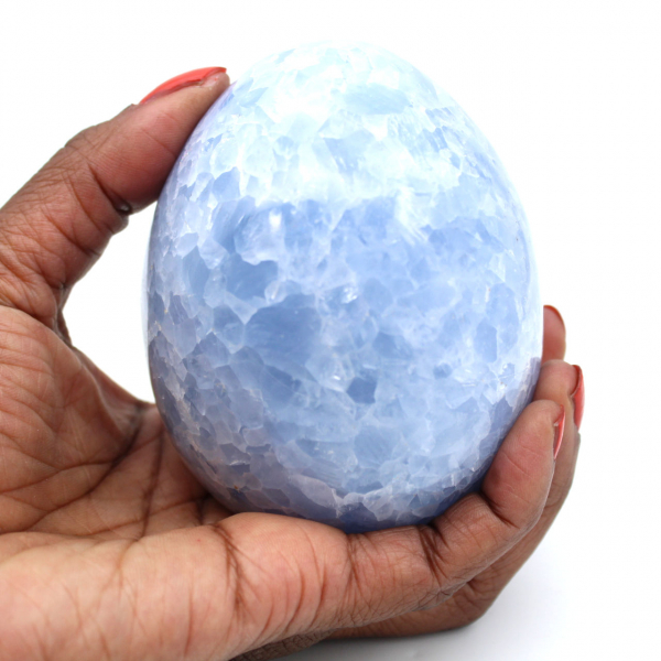 Blue calcite mineral egg