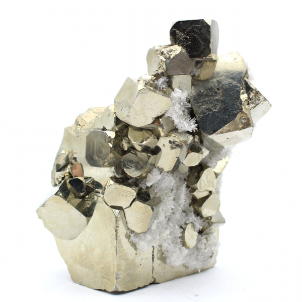 Large pyrite cubes with quartz crystals