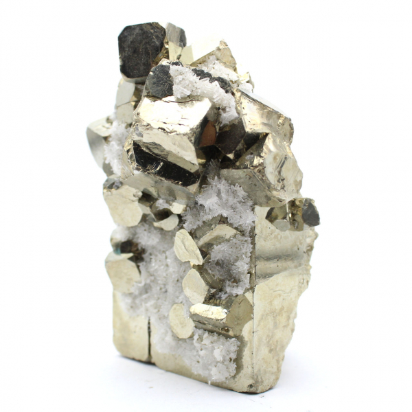 Large pyrite cubes with quartz crystals