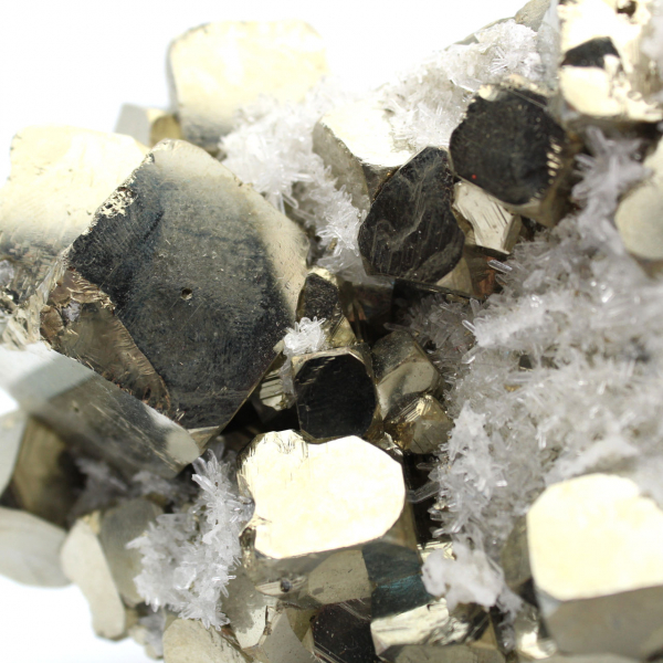 Large pyrite cubes with quartz crystals