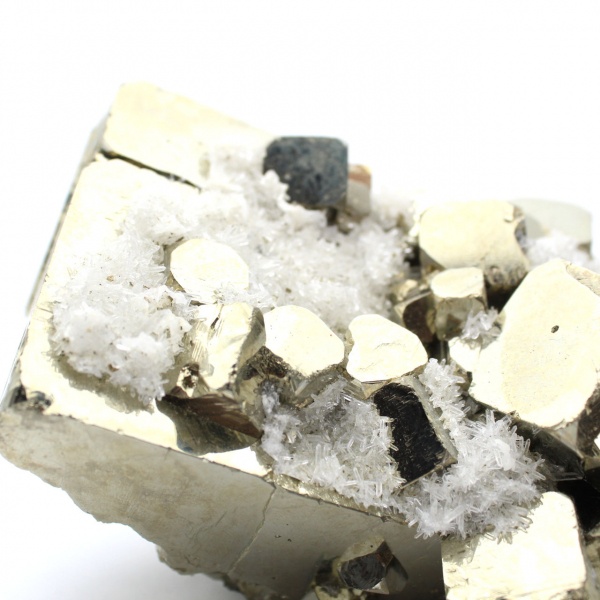 Large pyrite cubes with quartz crystals