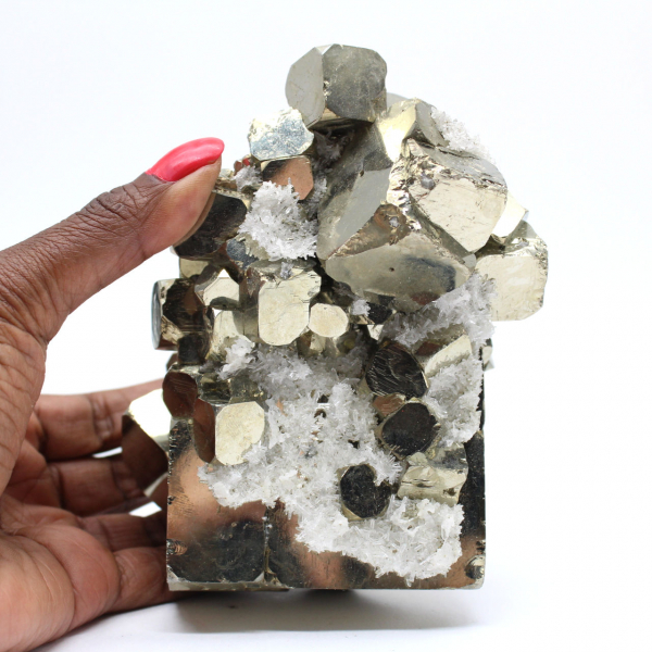 Large pyrite cubes with quartz crystals