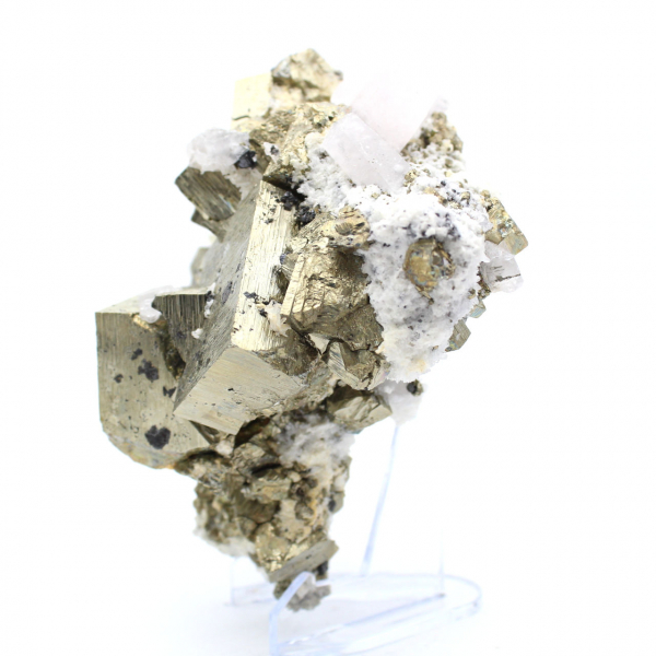 Pyrite with calcite and quartz crystals