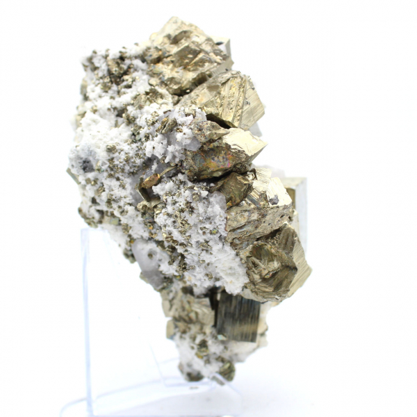 Pyrite with calcite and quartz crystals