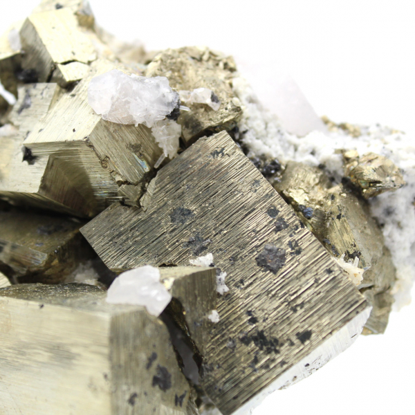 Pyrite with calcite and quartz crystals