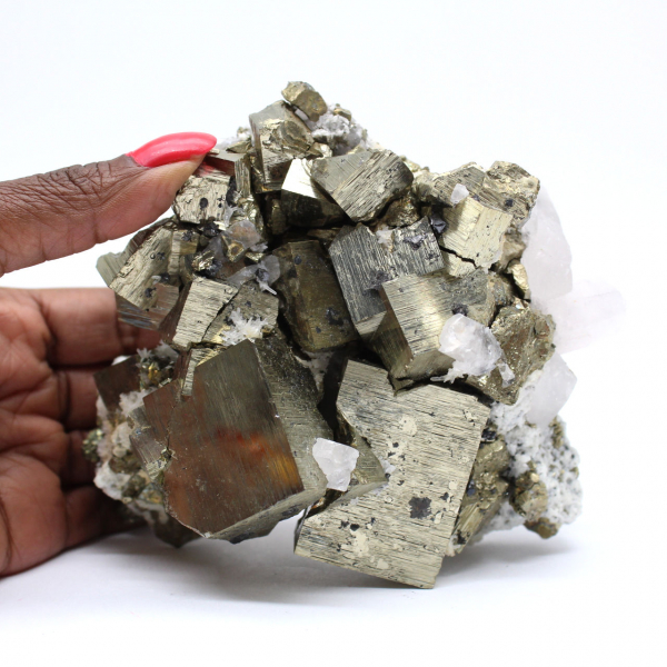 Pyrite with calcite and quartz crystals