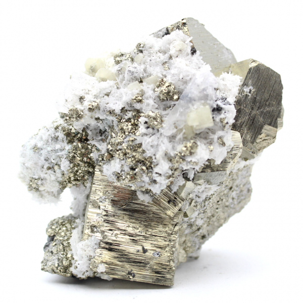 Pyrite on matrix with calcite and quartz