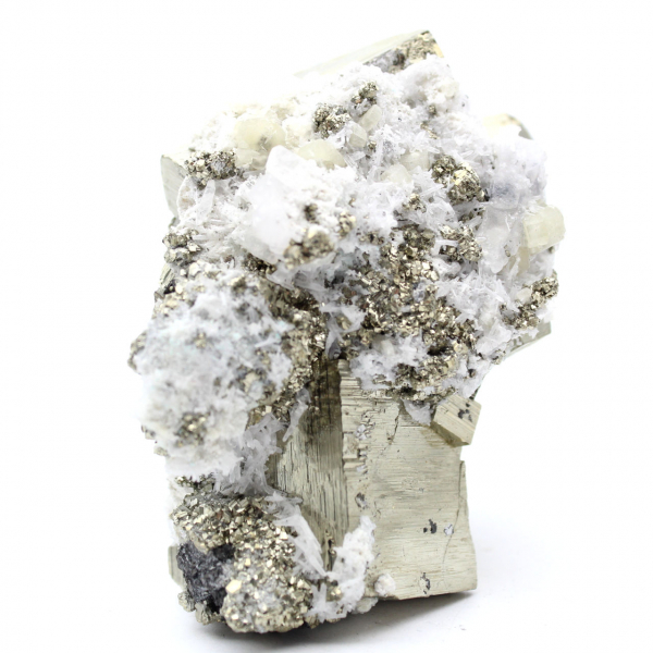 Pyrite on matrix with calcite and quartz