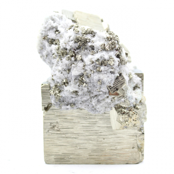 Large pyrite cube with quartz crystals