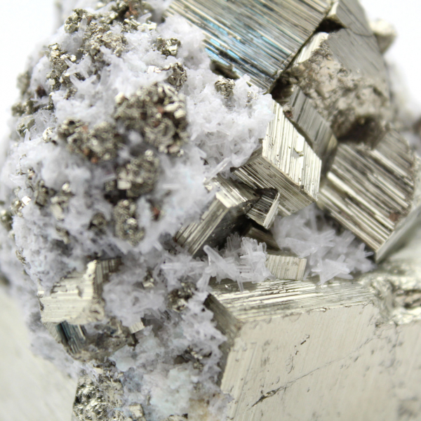 Large pyrite cube with quartz crystals