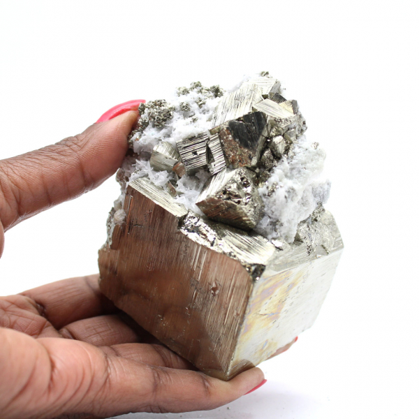 Large pyrite cube with quartz crystals