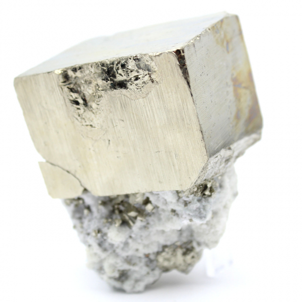 Large pyrite cube with quartz calcite