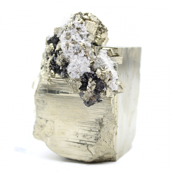 Large pyrite cube with quartz calcite