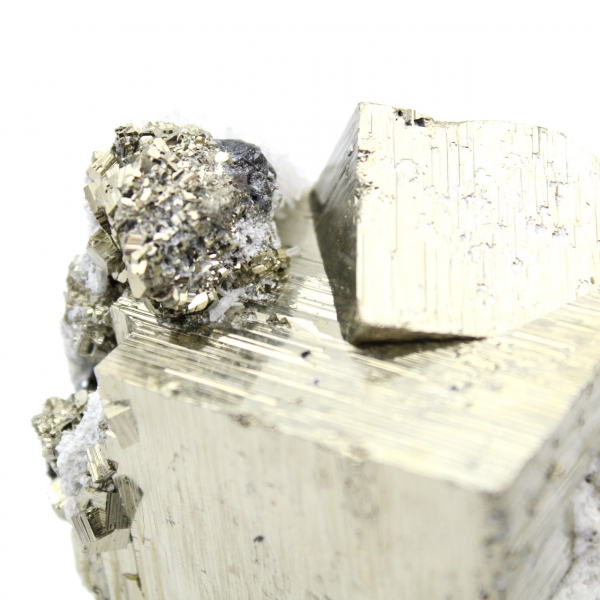 Large pyrite cube with quartz calcite