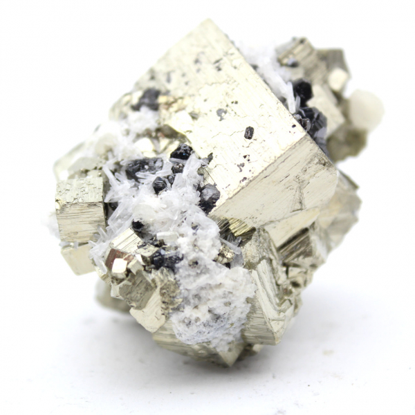 Pyrite with quartz crystals and sphalerite