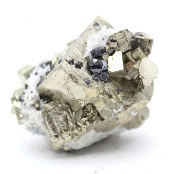 Pyrite with quartz crystals and sphalerite