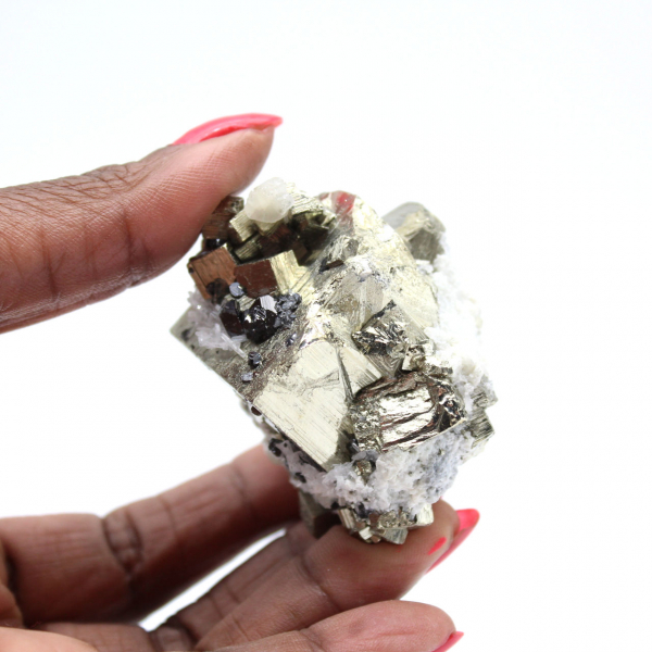 Pyrite with quartz crystals and sphalerite