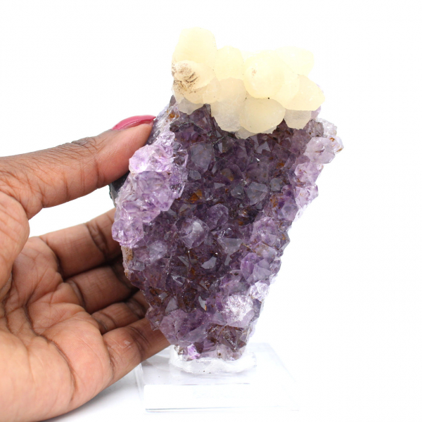 Calcite on Amethyst from Brazil