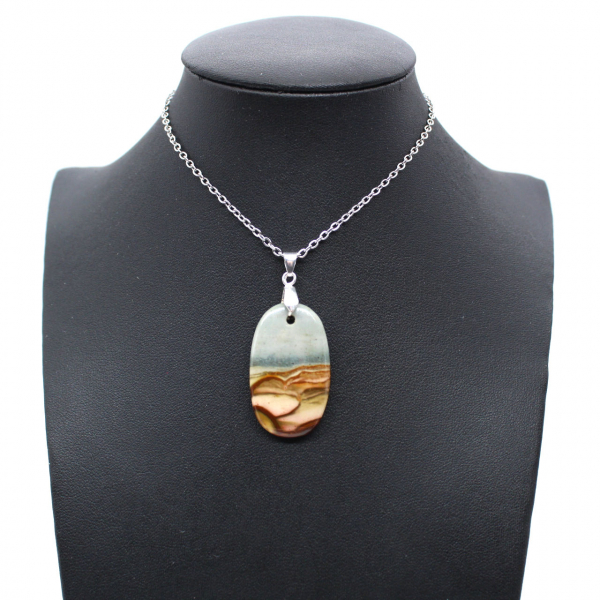 Printed jasper oval pendant