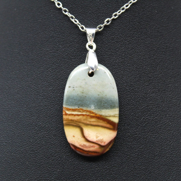 Printed jasper oval pendant