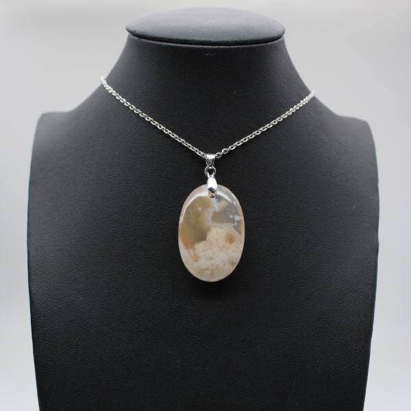 Oval Flower Agate Pendant
