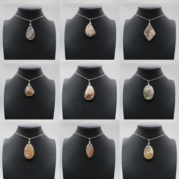 Teardrop Flower Agate Pendant