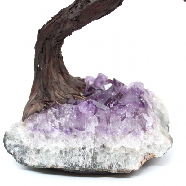 Mineral tree with an amethyst base and leaves made of various minerals