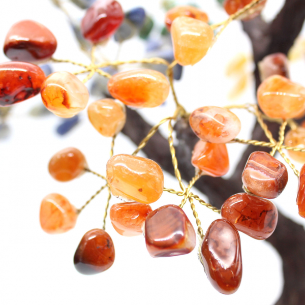 Mineral tree with an amethyst base and leaves made of various minerals