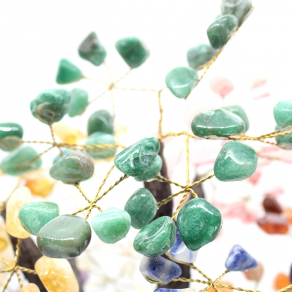 Mineral tree with an amethyst base and leaves made of various minerals