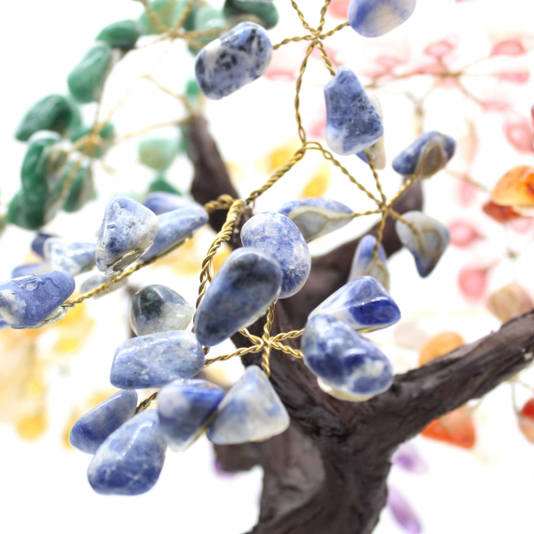 Mineral tree with an amethyst base and leaves made of various minerals