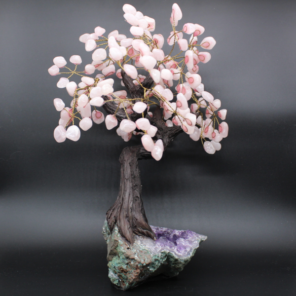 Mineral tree with amethyst base and rose quartz leaves